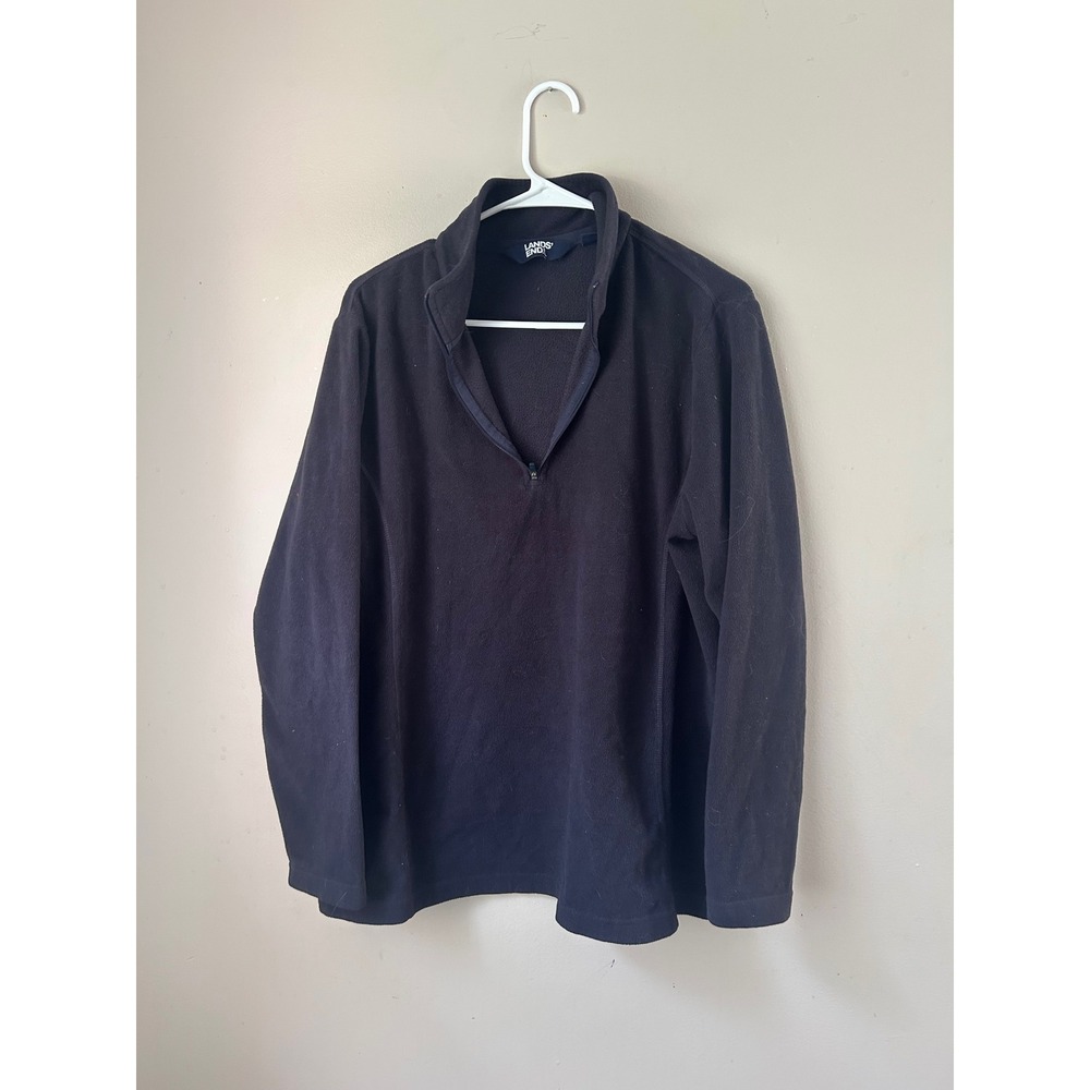 Lands' End XL Black Fleece Pullover‎ 1/4 Zip Mock Neck Long Sleeve